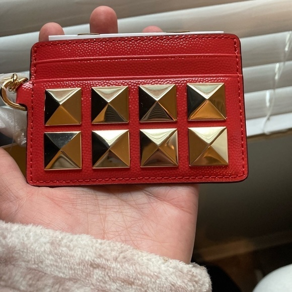 Michael Kors NWT Chain Studded ID Wallet Sangria Red - Picture 2 of 5